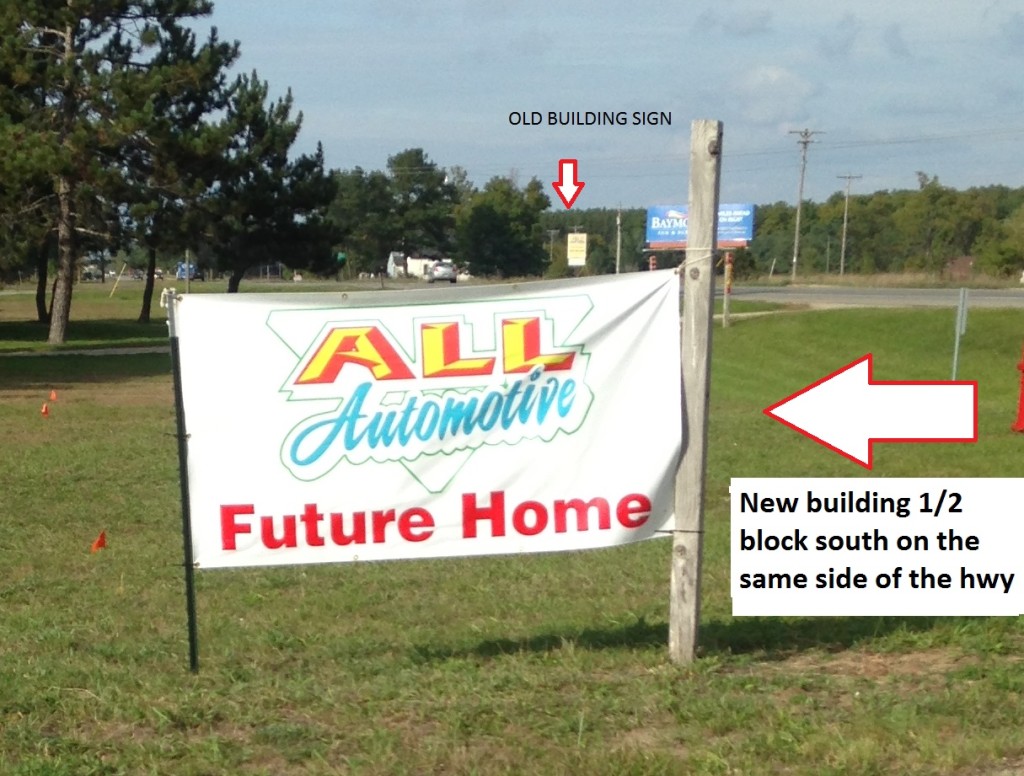 new building sign south of old on m37 all automotive